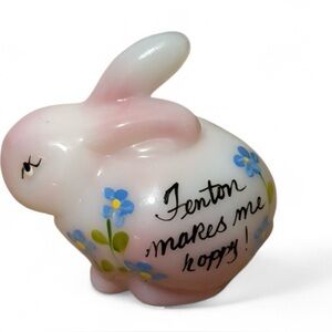 Fenton Art Glass Chubby Bunny Figurine | Baby Bunch Rosemilk | Signed | 2005